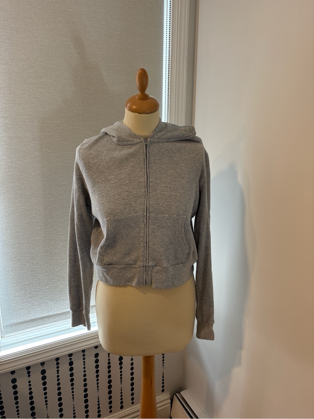 TNA Gray Waffle-Knit Zip Hoodie